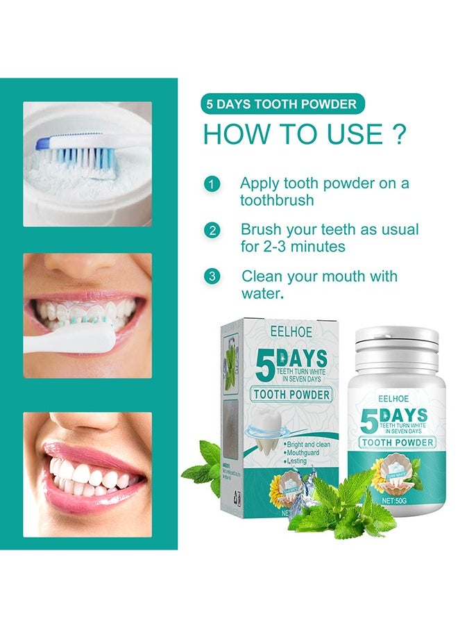 EELHOE - 5 Days Teeth Whitening Powder, Tooth Whitening Effective Remover Stains From Coffee And Smoking, Organic Vegan Fluoride Free Remineralizing Tooth Cleaning Powder 50G - Image 1