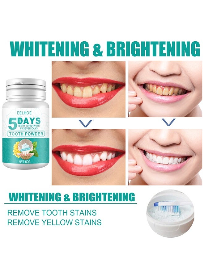 EELHOE - 5 Days Teeth Whitening Powder, Tooth Whitening Effective Remover Stains From Coffee And Smoking, Organic Vegan Fluoride Free Remineralizing Tooth Cleaning Powder 50G - Image 1