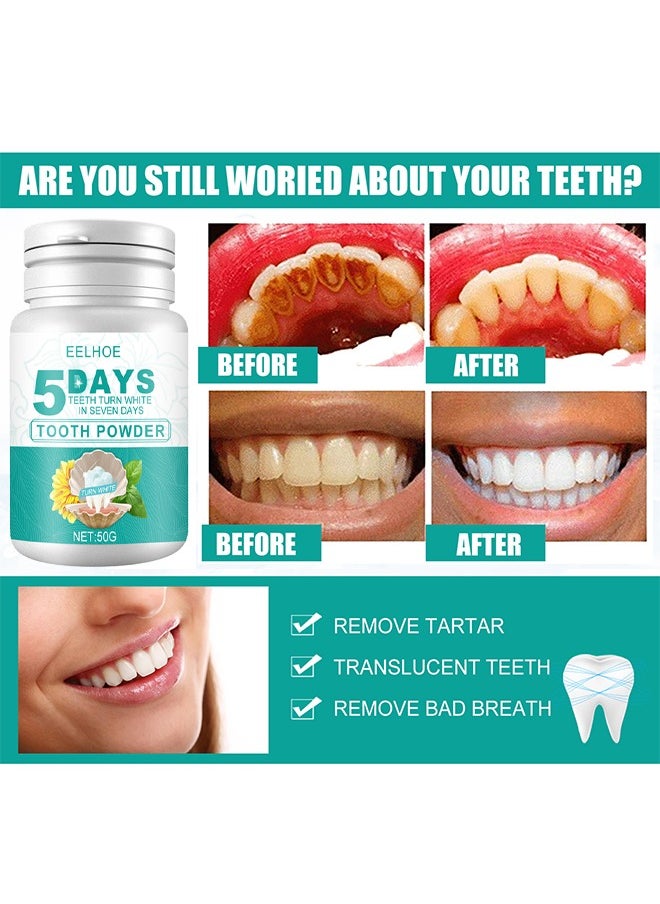 EELHOE - 5 Days Teeth Whitening Powder, Tooth Whitening Effective Remover Stains From Coffee And Smoking, Organic Vegan Fluoride Free Remineralizing Tooth Cleaning Powder 50G - Image 1