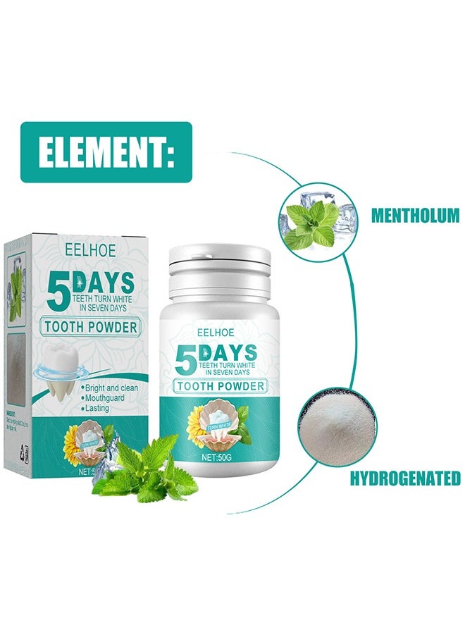 EELHOE - 5 Days Teeth Whitening Powder, Tooth Whitening Effective Remover Stains From Coffee And Smoking, Organic Vegan Fluoride Free Remineralizing Tooth Cleaning Powder 50G - Image 1