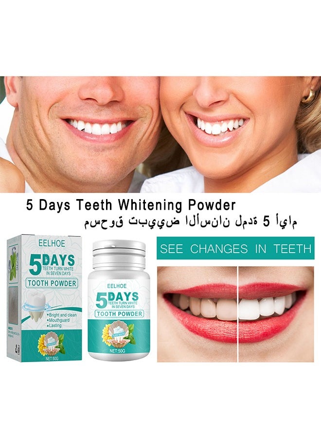 EELHOE - 5 Days Teeth Whitening Powder, Tooth Whitening Effective Remover Stains From Coffee And Smoking, Organic Vegan Fluoride Free Remineralizing Tooth Cleaning Powder 50G - Image 1