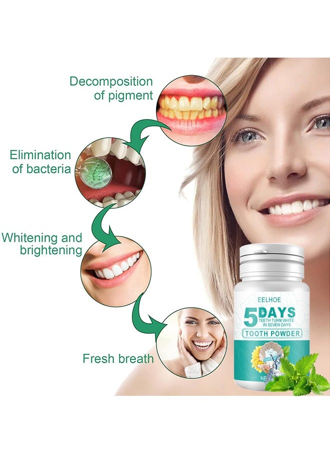 EELHOE - 5 Days Teeth Whitening Powder, Tooth Whitening Effective Remover Stains From Coffee And Smoking, Organic Vegan Fluoride Free Remineralizing Tooth Cleaning Powder 50G - Image 1