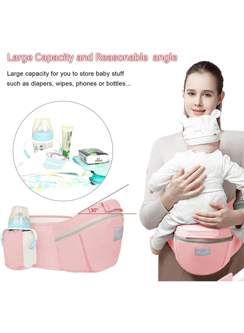 MostNow Baby Carrier with Hip Seat,Ergonomic M Position 6in1 Baby Carrier Newborn to Toddler,Head Support and Breathable Mesh Newborn Carrier,Adjustable Baby Holder Carrier for Dad&Mom (Pink) - Image 4