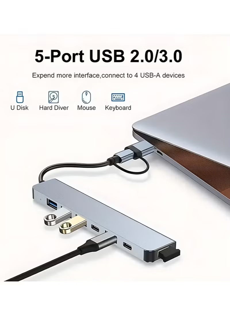 موزع USB-C، مقسم USB، موسع USB 7 في 1، محول USB متعدد المنافذ مع 5 منافذ USB ومنفذ شحن USB-C بقوة 60 واط بتقنية PD لأجهزة MacBook Pro/iPad Pro/Surface Pro/HP Laptop/Galaxy Phones - Image 3