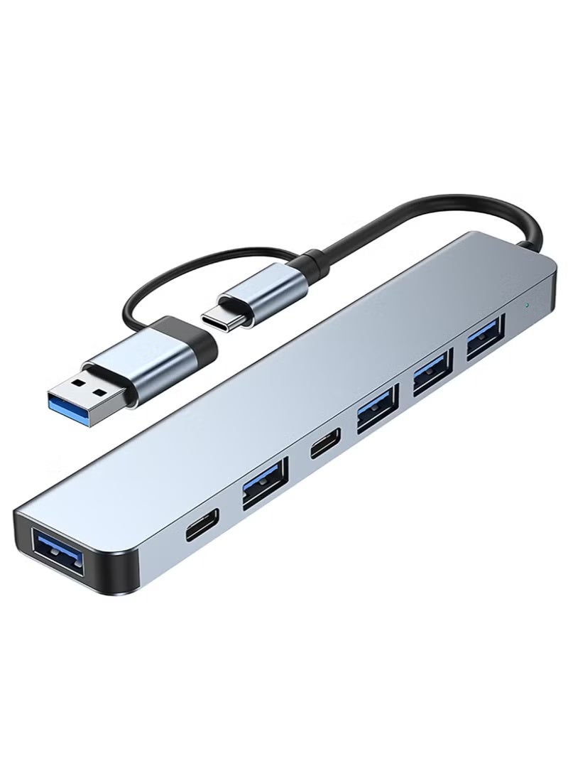 موزع USB-C، مقسم USB، موسع USB 7 في 1، محول USB متعدد المنافذ مع 5 منافذ USB ومنفذ شحن USB-C بقوة 60 واط بتقنية PD لأجهزة MacBook Pro/iPad Pro/Surface Pro/HP Laptop/Galaxy Phones - Image 1
