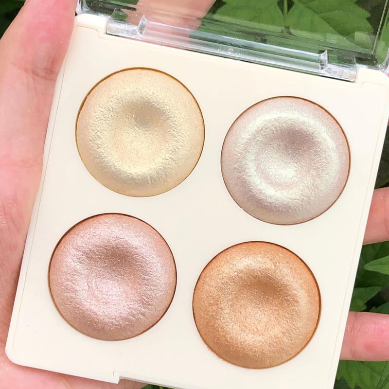 Highlighter Palette 4 Colours Highlighter Powder Highlighter Make Up Mother of Pearl Diamond Mushroom Delicate Distributable Highly Pigmented Highlighter Glitter Shimmer Powder Face Eyes Nose