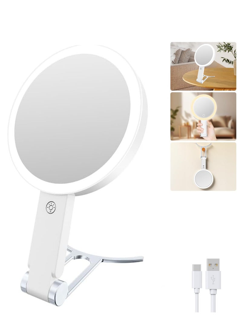 إيسي مرآة مكياج مضيئة قابلة لإعادة الشحن، مرآة زينة مزدوجة الجوانب مكبرة 1X/10X مع 3 أوضاع ألوان، سطوع مستمر، تحكم باللمس دوار 180 درجة، هدية مثالية للنساء - Image 1