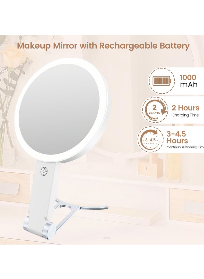 إيسي مرآة مكياج مضيئة قابلة لإعادة الشحن، مرآة زينة مزدوجة الجوانب مكبرة 1X/10X مع 3 أوضاع ألوان، سطوع مستمر، تحكم باللمس دوار 180 درجة، هدية مثالية للنساء - Image 2