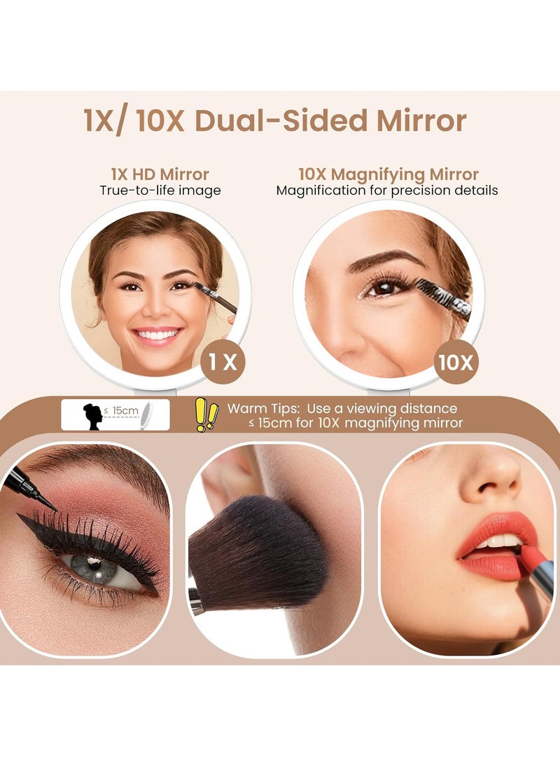 إيسي مرآة مكياج مضيئة قابلة لإعادة الشحن، مرآة زينة مزدوجة الجوانب مكبرة 1X/10X مع 3 أوضاع ألوان، سطوع مستمر، تحكم باللمس دوار 180 درجة، هدية مثالية للنساء - Image 3