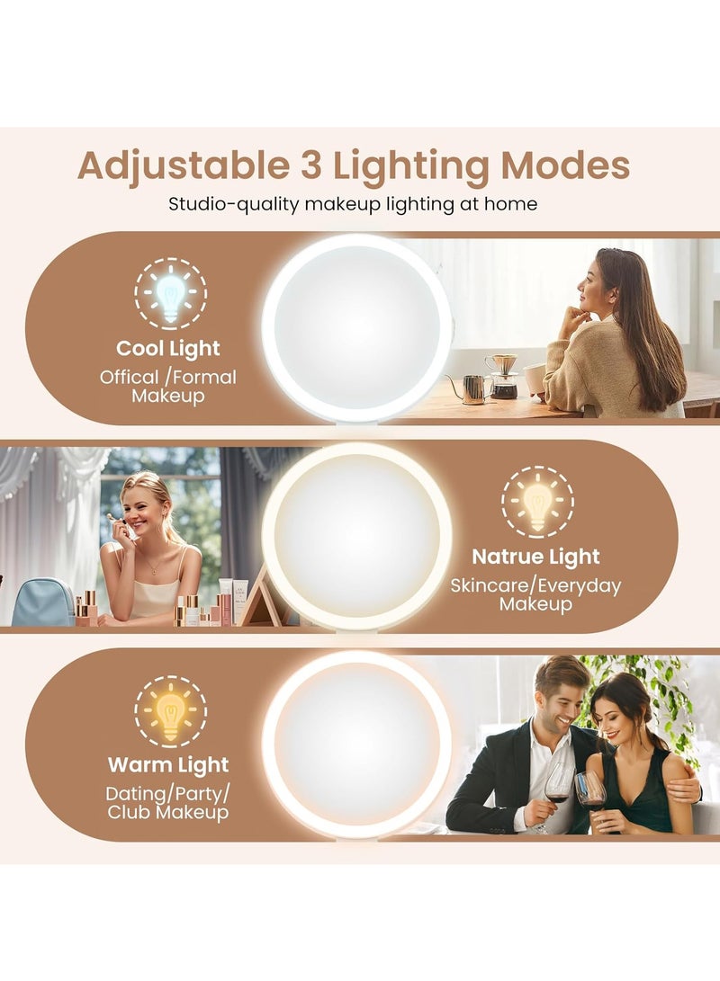 إيسي مرآة مكياج مضيئة قابلة لإعادة الشحن، مرآة زينة مزدوجة الجوانب مكبرة 1X/10X مع 3 أوضاع ألوان، سطوع مستمر، تحكم باللمس دوار 180 درجة، هدية مثالية للنساء - Image 4