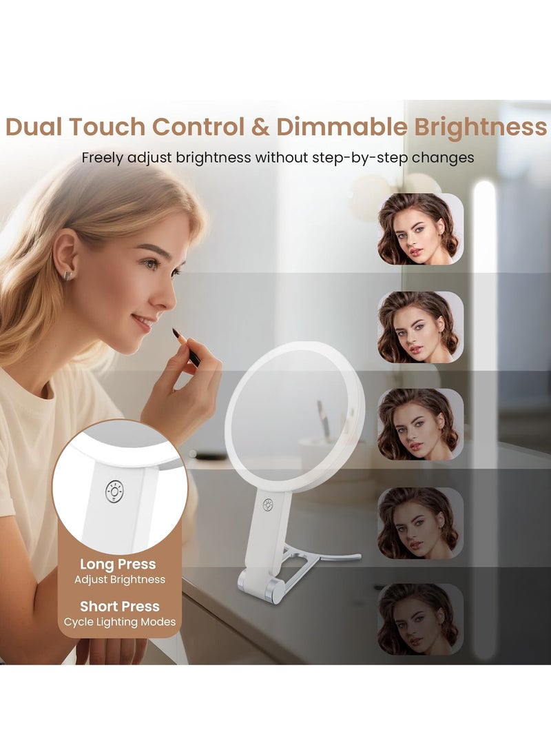 إيسي مرآة مكياج مضيئة قابلة لإعادة الشحن، مرآة زينة مزدوجة الجوانب مكبرة 1X/10X مع 3 أوضاع ألوان، سطوع مستمر، تحكم باللمس دوار 180 درجة، هدية مثالية للنساء - Image 5