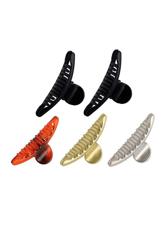 BIRDWARE Medium-Size Black, Shell Color Imported Acrylic Material Stone Butterfly Hair Clips For Women (Pack Of 5 Pc, Black, Shell Colour) | Hair Clutchers  - Image 1