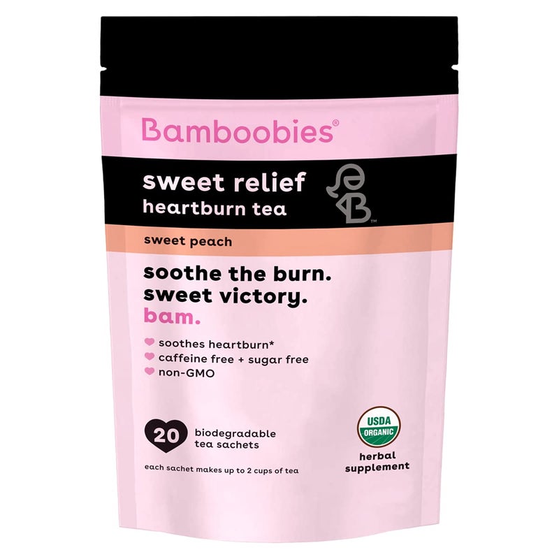 Bamboobies Womens Pregnancy Herbal Tea for Nursing Support Sweet Peach Boosts Milk Production Organic Non GMO Caffeine Free and Sugar Free 20 Tea Bags