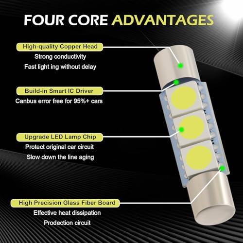AWGUKA 10 PCS Car T6 Vanity Mirror Sun Visor LED Light, 5050-3SMD 12V Flat Head Dual Tip 180 Degree Lighting Reading Lamp, Plug and Play Interior Lighting Kit, Suitable for Most Cars (White) - Image 3