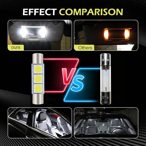 AWGUKA 10 PCS Car T6 Vanity Mirror Sun Visor LED Light, 5050-3SMD 12V Flat Head Dual Tip 180 Degree Lighting Reading Lamp, Plug and Play Interior Lighting Kit, Suitable for Most Cars (White) - Image 4