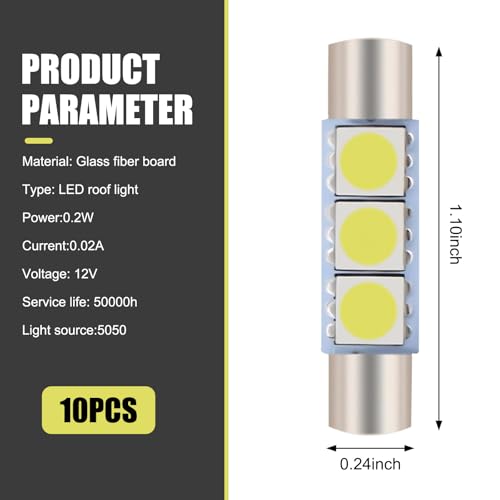 AWGUKA 10 PCS Car T6 Vanity Mirror Sun Visor LED Light, 5050-3SMD 12V Flat Head Dual Tip 180 Degree Lighting Reading Lamp, Plug and Play Interior Lighting Kit, Suitable for Most Cars (White) - Image 2