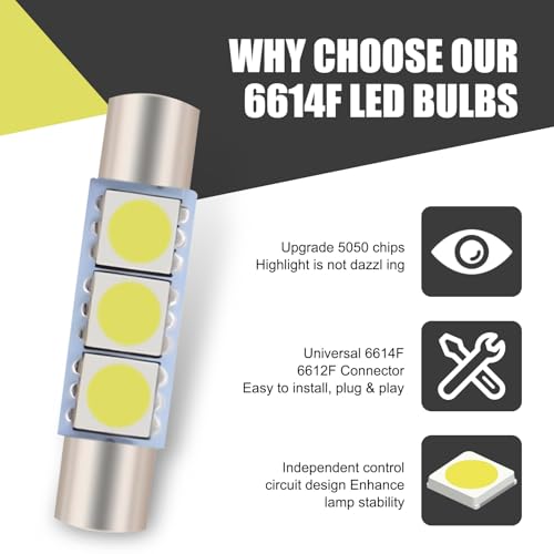 AWGUKA 10 PCS Car T6 Vanity Mirror Sun Visor LED Light, 5050-3SMD 12V Flat Head Dual Tip 180 Degree Lighting Reading Lamp, Plug and Play Interior Lighting Kit, Suitable for Most Cars (White) - Image 5
