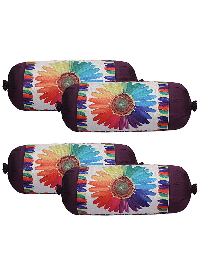 Kuber Industries Kuber Industries Sun Flower Design Cotton 4 Pieces Bolster Cover Set Cream CTKTC13663 Standard  - Image 1