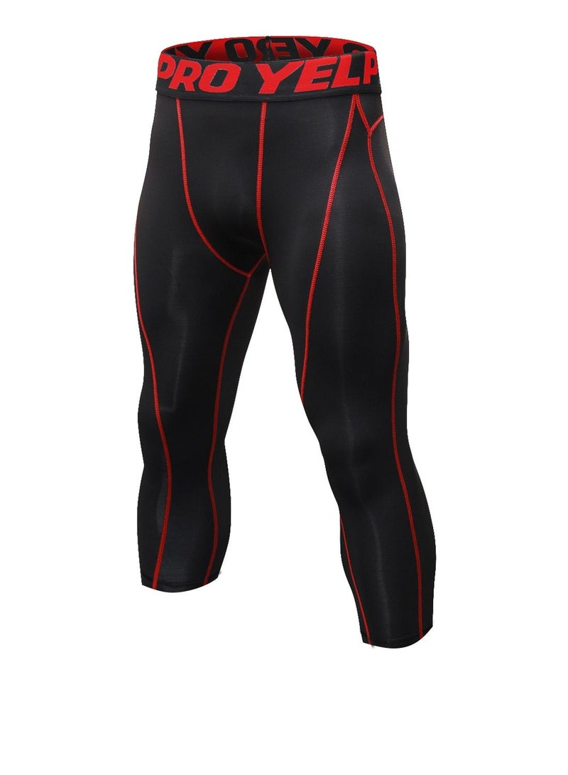 Men Quick Dry Breathable Elastic Running Trousers Black/Red - Image 1