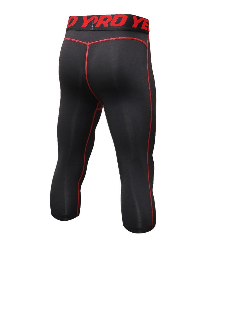 Men Quick Dry Breathable Elastic Running Trousers Black/Red - Image 2