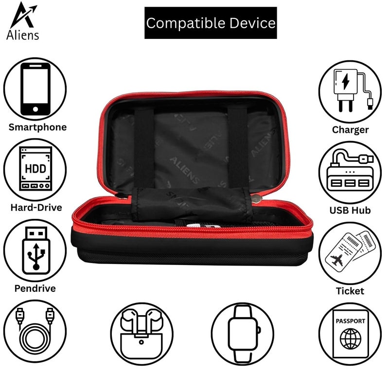 Aliens Travel Gadget Organiser Case Bag, Hardshell ABS Material, Shockproof, Water-Resistant Travel Storage Pouch for HDD/SSD, Gadget Organiser, Cable, Charger, Smartphone, airpods, Power Bank-Black - Image 5