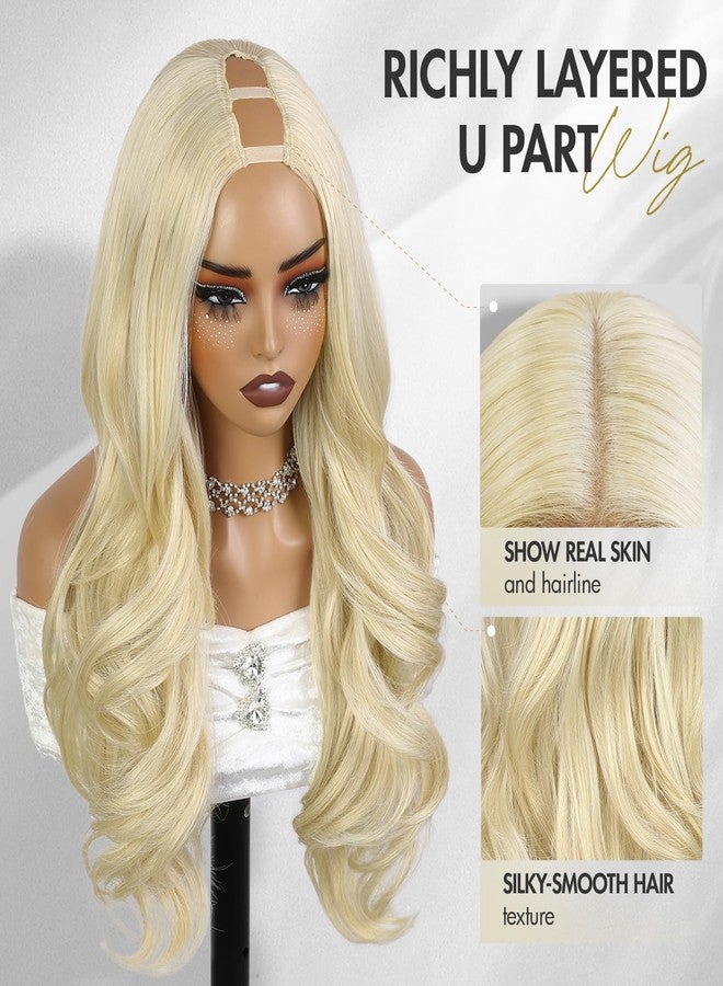 Quantum Love Blonde Curly U Part Wig Long Wavy V Part Wig Light Yaki for Black Women TALOS Layered Glueless Synthetic Half Wigs 22 Inch Full Head Clip in Hair - Image 3