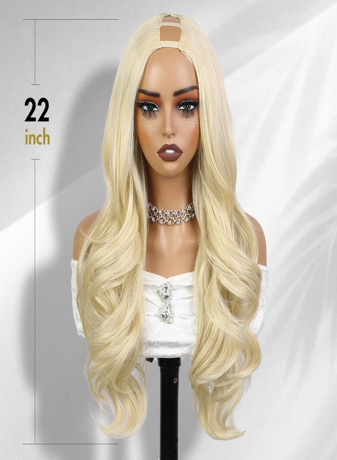 Quantum Love Blonde Curly U Part Wig Long Wavy V Part Wig Light Yaki for Black Women TALOS Layered Glueless Synthetic Half Wigs 22 Inch Full Head Clip in Hair - Image 2