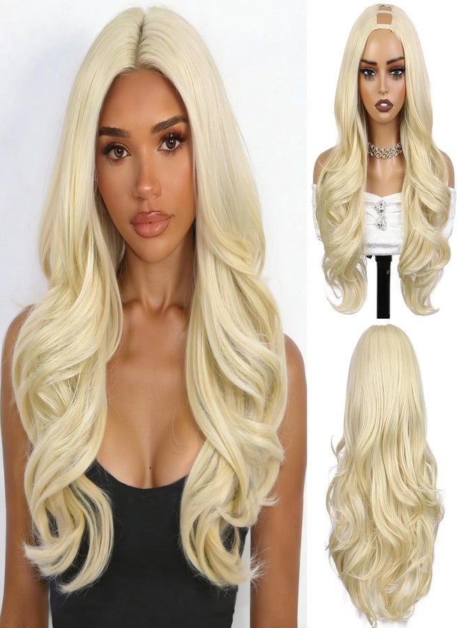 Quantum Love Blonde Curly U Part Wig Long Wavy V Part Wig Light Yaki for Black Women TALOS Layered Glueless Synthetic Half Wigs 22 Inch Full Head Clip in Hair - Image 1