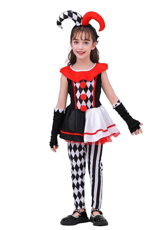 Little Surprise Box,Black & White checkered Joker Jester ,Kids Halloween Costume Dress Up-4-6Y
