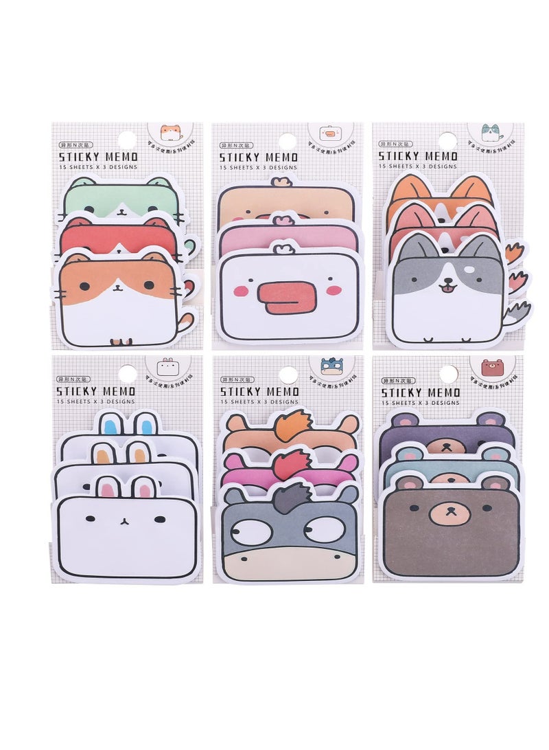Cute Cartoon Animal Sticky Notes Set of 6 Self-Adhesive Memo Pads for School Office Home Use and Bookmarking Supplies - Image 1