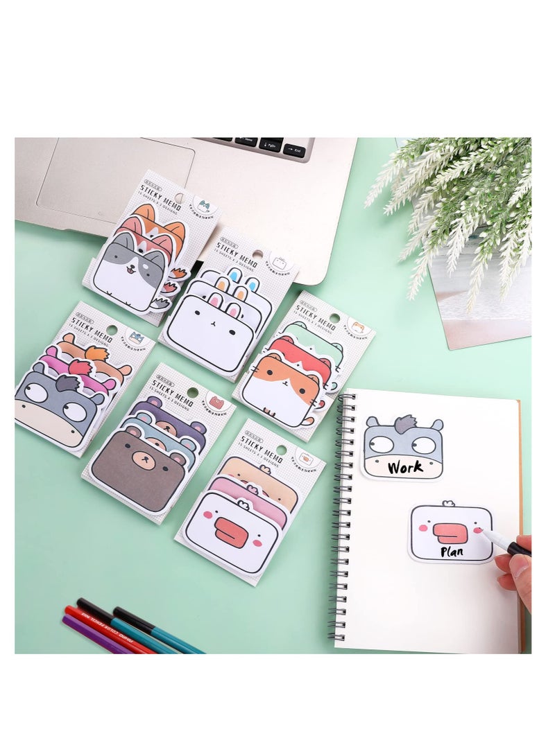 Cute Cartoon Animal Sticky Notes Set of 6 Self-Adhesive Memo Pads for School Office Home Use and Bookmarking Supplies - Image 3
