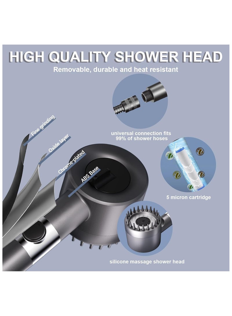 Shower Head with 60 Inch Shower Hose and Water Filter, Ion Drops Shower Head with ON/OFF Switch for Hard Water, High Pressure 4 Spray Mode  - Image 3