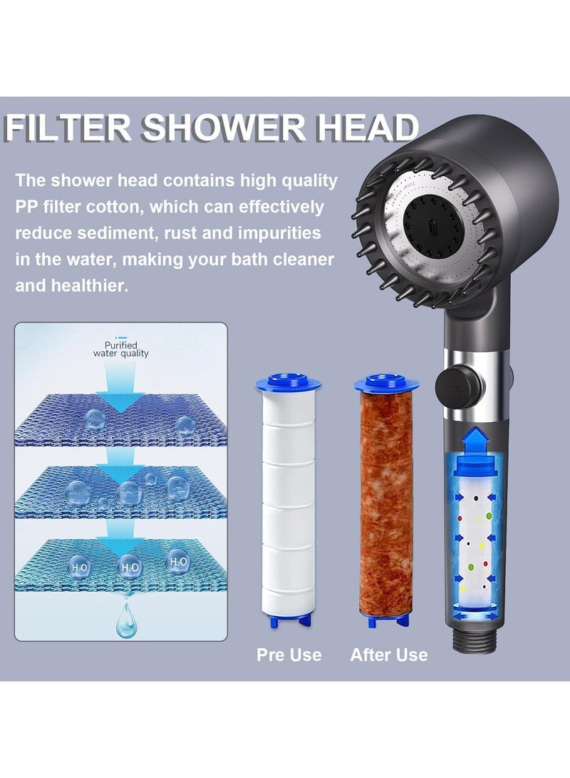 Shower Head with 60 Inch Shower Hose and Water Filter, Ion Drops Shower Head with ON/OFF Switch for Hard Water, High Pressure 4 Spray Mode  - Image 2
