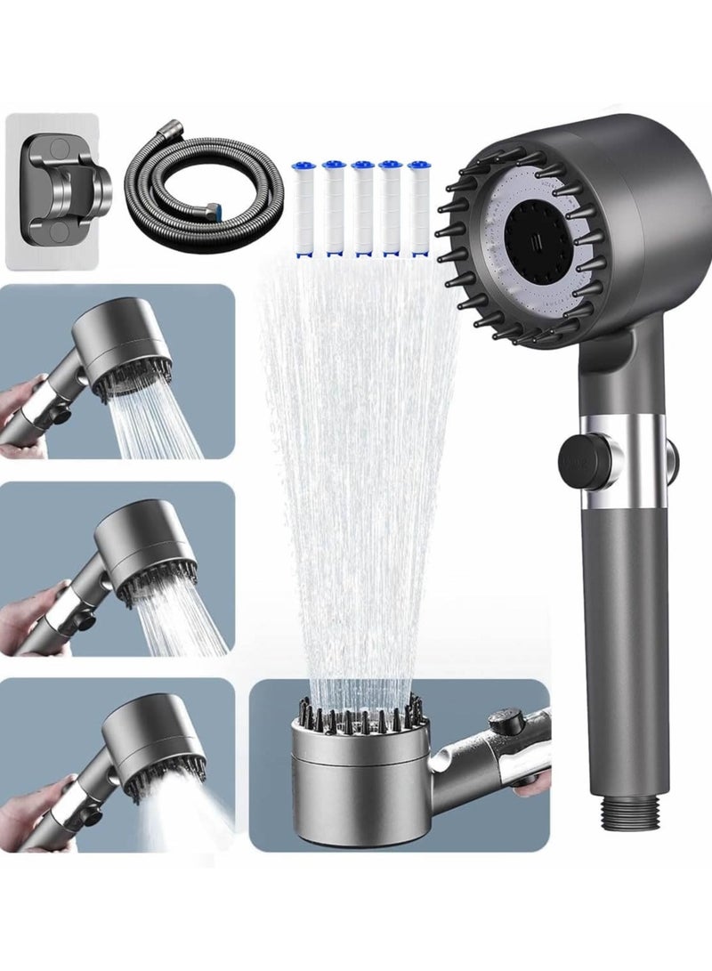 Shower Head with 60 Inch Shower Hose and Water Filter, Ion Drops Shower Head with ON/OFF Switch for Hard Water, High Pressure 4 Spray Mode  - Image 1
