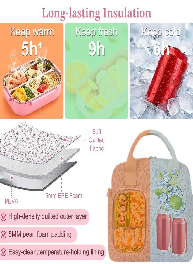 WOBAGMEN Floral Lunch Tote with Insulated Design for Everyday Use(Pink Floral,M) - Image 5