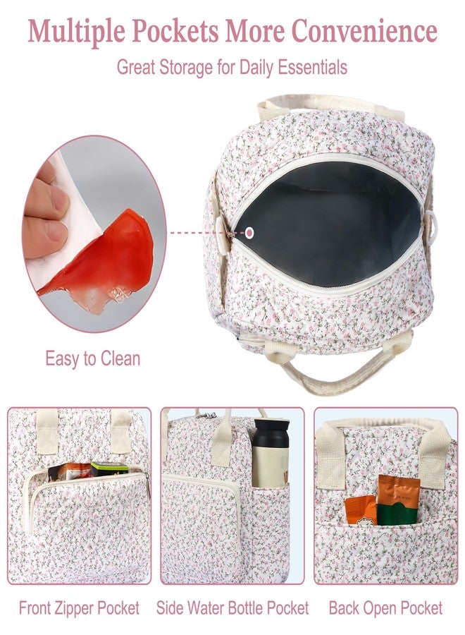 WOBAGMEN Floral Lunch Tote with Insulated Design for Everyday Use(Pink Floral,M) - Image 4