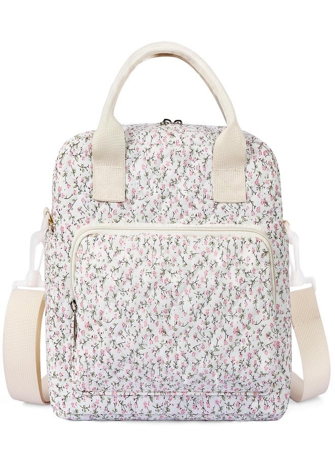 WOBAGMEN Floral Lunch Tote with Insulated Design for Everyday Use(Pink Floral,M) - Image 1