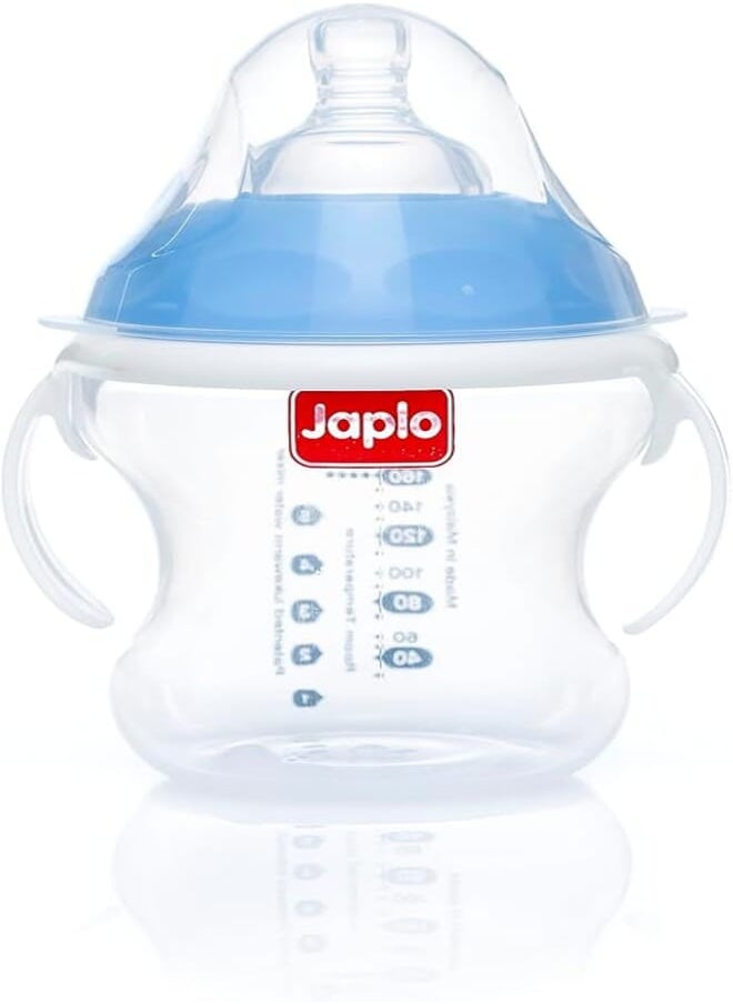 Japlo Japlo Nana Natural Feeding Bottle , for natural feeling like the sensation of breastfeeding , with Anti-colic nipple & Lukewarm water mixer 260 ml - blue colour (seprate handes) 