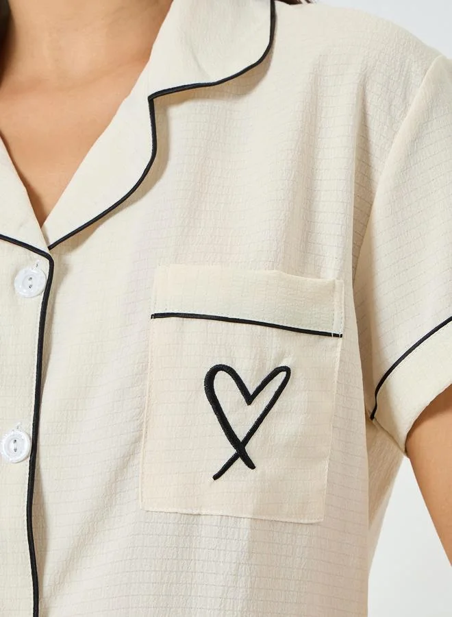 Take Two Cream Cream Contrast Piping Shirt and Shorts Set for Women | Best Price UAE