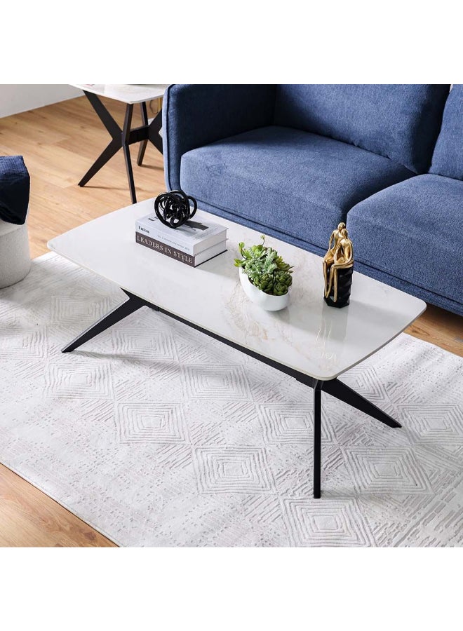 DANUBE HOME Calus Center Table Sintered Stone Multifunctional Living Room Table Space Saving Center Table Modern Design Furniture For Home L 160x90x76 cm Milky White / Black - Image 5