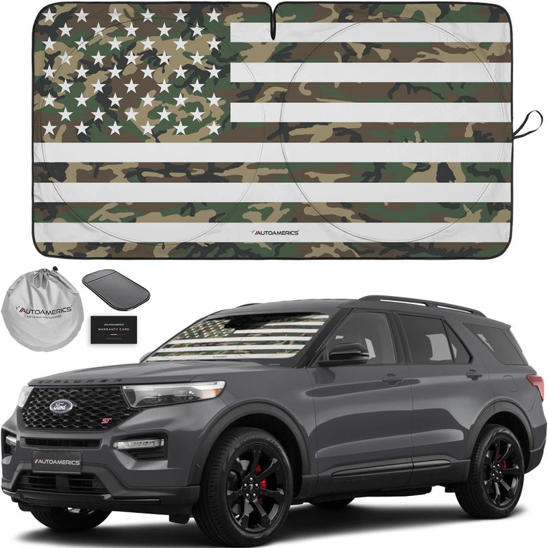 Autoamerics 1-Piece Windshield Sun Shade ERDL Camo American Flag USA Design - Foldable Car Front Window Sunshade for Most Sedans SUV Truck - Blocks Max UV Rays and Keeps Your Vehicle Cool - Medium - Image 1