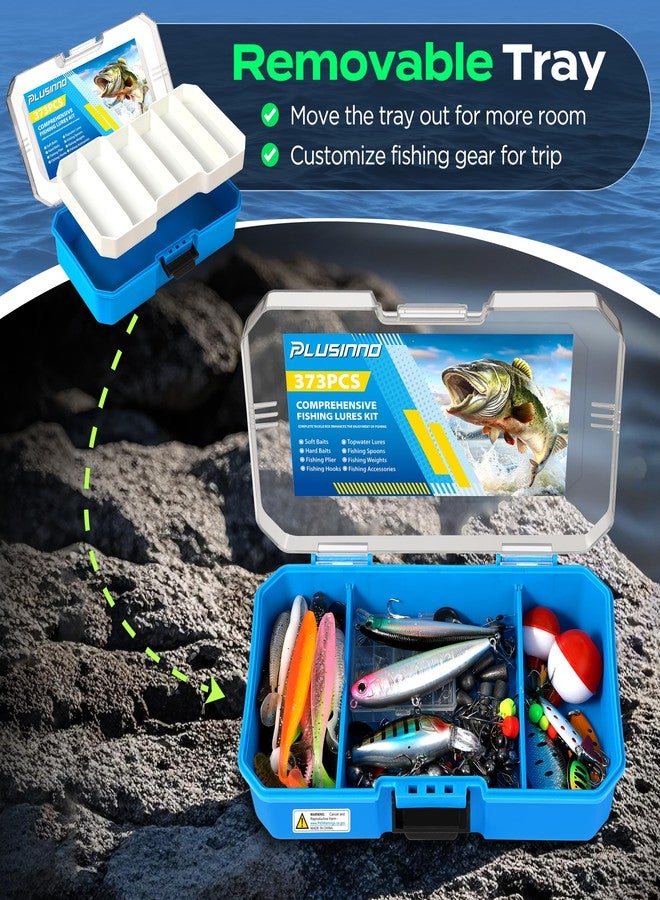 PLUSINNO Telescopic Fishing Rod and Reel Combo with 373PCS Tackle Box, Collapsible Rod and Lures Box, Travel Fish Pole Starter Kit, Fishing Accessories Gear Tackle Lure Kit Gifts for Men Bass Trout - Image 5