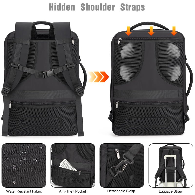 Tzowla 40L Expandable Travel Laptop Backpack for Men Women Carry on Flight Approved,Large Capacity Anti Theft Backpacks with USB/Type C Charging Port,Personal Item Bag Fit 17.3" Computerï¼ˆBlack - Image 5