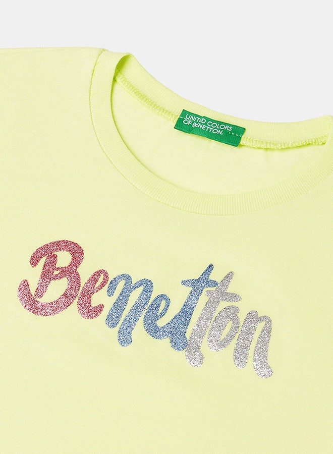 Girls T-Shirt With Glittery Logo In Cotton