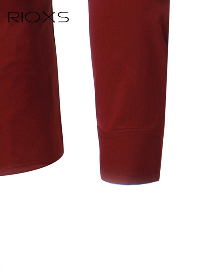 RIOXS Men's Red Pleated Front Dress Shirt, Long Sleeve Formal Shirt with Notch Collar, Unique Frill Detail Design, Button Down Office Wear, Slim Fit Business Casual Shirt for Men, All Season Versatile Dress Shirt, Wedding Guest Formal Shirt, Gala Dinner Appropriate Attire - Image 5