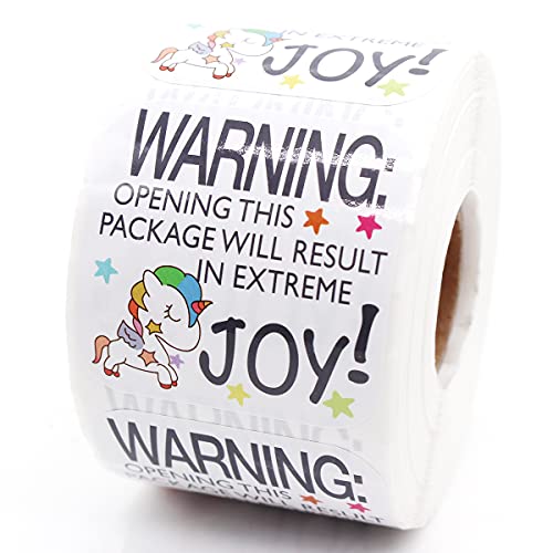 Littlefa Warning Opening Stickers, Opening This Package Result in Extreme Joy Stickers for Packaging Shipping Funny Small Business Labels, Unicorn Design 500 PCS - Image 1