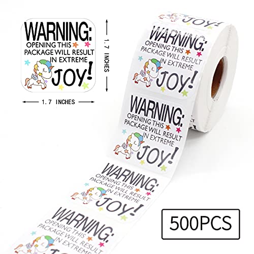Littlefa Warning Opening Stickers, Opening This Package Result in Extreme Joy Stickers for Packaging Shipping Funny Small Business Labels, Unicorn Design 500 PCS - Image 2