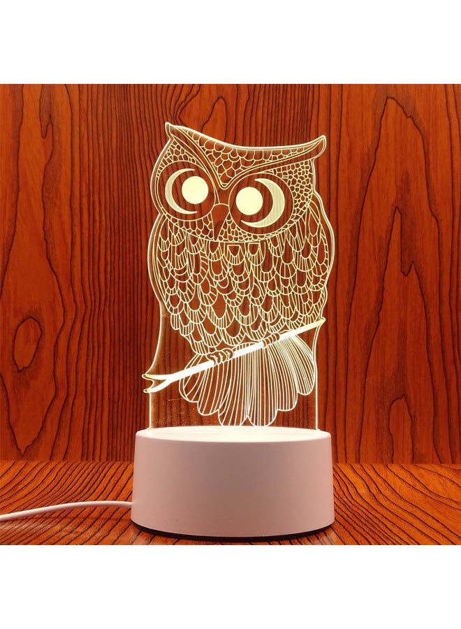 Swan Night Light Plug USB Bedside Lamp Creative Girl Cartoon 3D Table Lamp Bedroom LED Gift Lamp-Color:Owl-Dimensions:USB Charging Touch 7 Color (with Lithium Battery)  - Image 1
