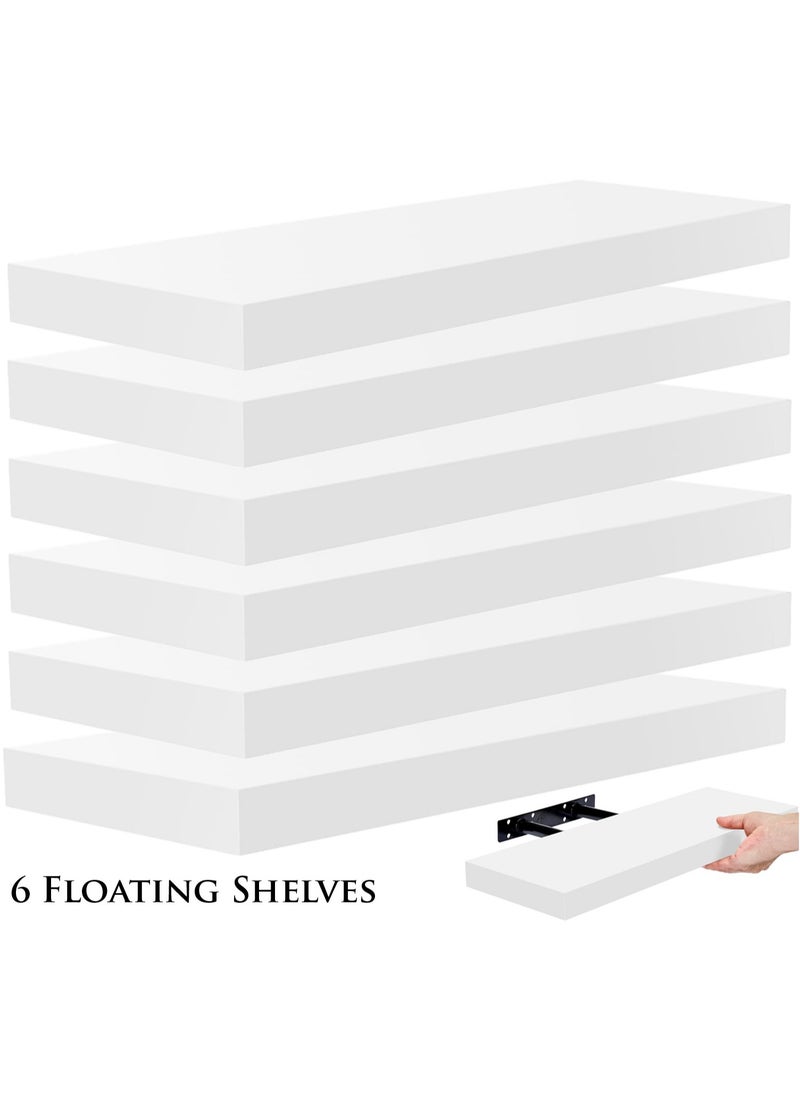 Roman Gifts - Set of 6Pcs Floating Shelves for Wall Decor Wall Shelves for Bedroom Storage Large Deep Wall Mounted Shelves for Bathroom Towels Laundry Living Room Kitchen Closet - Image 1