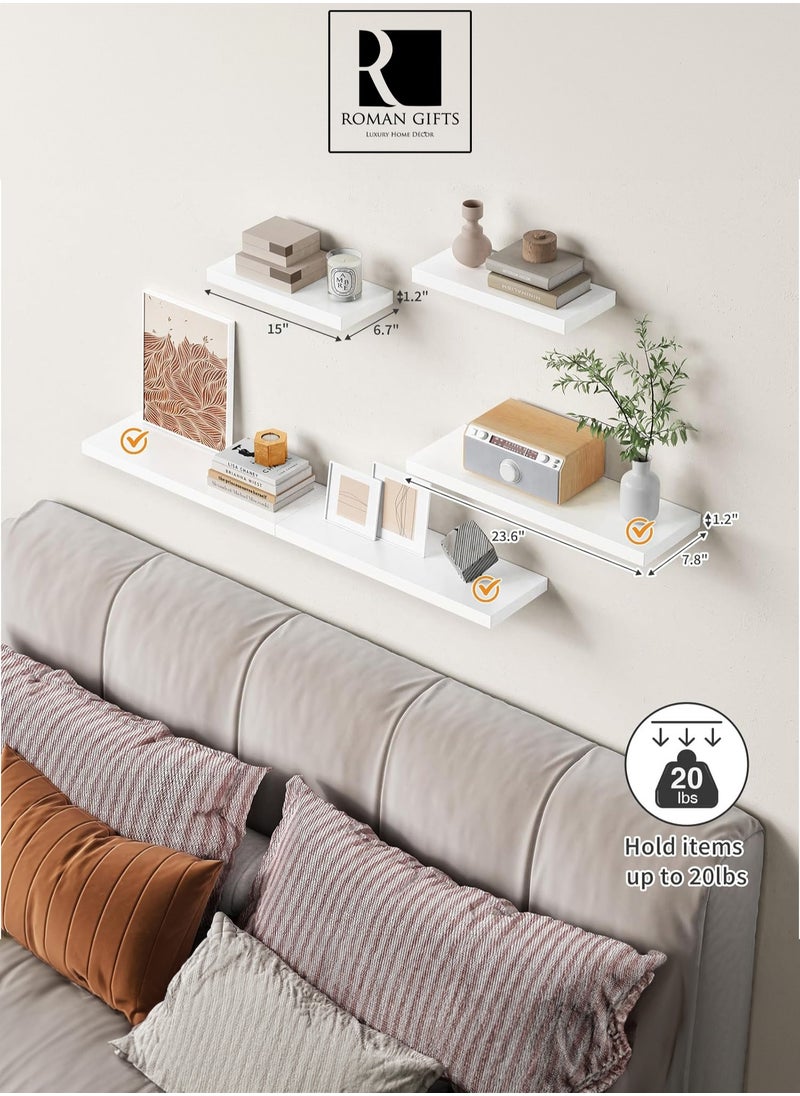 Roman Gifts - Set of 6Pcs Floating Shelves for Wall Decor Wall Shelves for Bedroom Storage Large Deep Wall Mounted Shelves for Bathroom Towels Laundry Living Room Kitchen Closet - Image 1